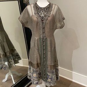 NWT Byron Lars Size 8 Metallic Shimmer Midi Dress!